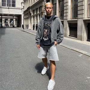 Sudadera con Capucha de Invierno para Hombre, Estilo Urbano, Holgada, Vintage, con Logotipo Personalizado, Tejido Grueso 100% Algodón French Terry, Cierre Completo, Lavado Ácido - Product Image 4