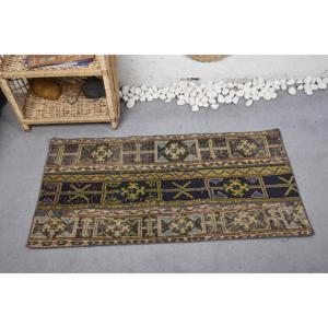 Tapis Vintage en Laine 2 X 3.9ft/61X120cm Bleu Vert Patchwork Géométrique pour Adolescents Grande Surface 9x12 Latex pour Couloir Rectangle Espace - Product Image 3