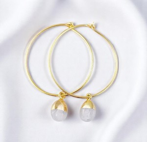 Pendientes de aros de piedra lunar hechos a mano chapados en oro 925 aros de plata para mujer joyería de aros lisos - Product Image 1