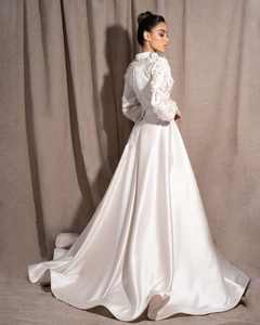 Elegante Vestido de Novia Maxi de Satén con Color Personalizado para Damas, Mangas Regulares, Escote Alto, Silueta Recta, Lentejuelas - Product Image 4