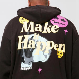 <b>Men's</b> Oversized Hooded Sweatshirt Cartoon Print Streetwear <b>Black</b> Cotton French Terry Regular Fit Front Logo Autumn Style - Product Image 5