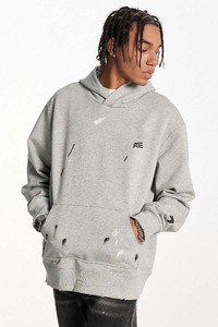 Sudadera con capucha unisex con salpicaduras de pintura gris |   Sudadera con Estampado Abstracto y Efecto de Pintura Dividida |   Sudadera con Capucha Estilo Urbano al por Mayor - Product Image 3
