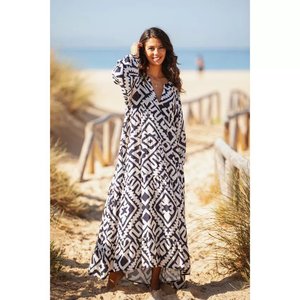 ชุดแม็กซี่ยาวสไตล์โบฮีเมียนสำหรับฤดูร้อนใหม่แขนพองธรรมชาติยาวถึงพื้นพิมพ์ลายลำลองสำหรับวันหยุดขนาดพิเศษ - Product Image 1