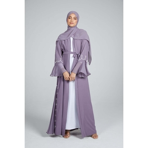Abaya ouverte couleur unie lavande Aura avec perles embellissements Style modeste vente en gros dames musulmanes Thobe/Thawb - Product Image 6