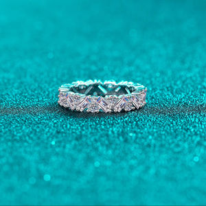 Anneaux rectangulaires classiques en argent sterling S925 avec moissanite, sertis à griffes, plaqués rhodium certifié, unisexe - élégant - Product Image 5