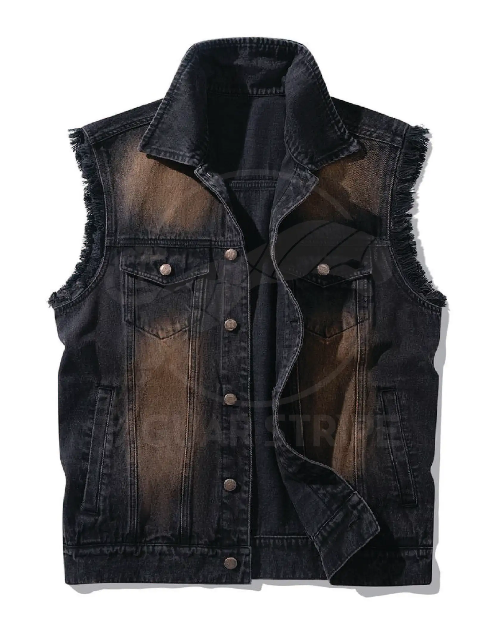 Custom Sun Vale 100% Katoenen Jeans Vest Voor Heren Streetwear Denim Gradiënt Jack Vest Low Moq Heren Jeans Vesten