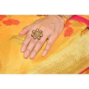 GoldSutra <b>Large</b> Ethnic 22K Solid Gold Kundan Diamond Wedding <b>Ring</b> for Women - Product Image 2