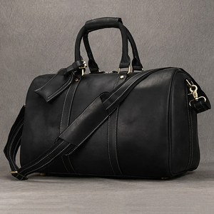 Genuine Leather Foldable Portable Weekender <b>Duffel</b> <b>Bag</b> Black Zipper Closure Travel Shoulder Strap Durable Design - Product Image 1