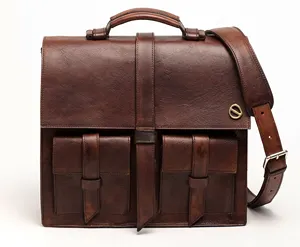 Top quality Italian handmade genuine leather briefcase with adjustable strap and handle MASSEO