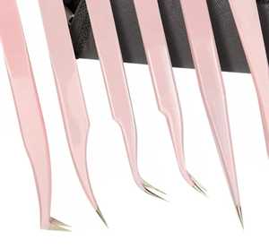 Pinces à épiler professionnelles pour extensions de cils, rose pâle, 90 degrés, bout fin, 45 degrés, longues, isolation, antistatiques, précision, 10 mm - Product Image 6