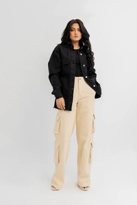 Chaqueta vaquera de algodón 100% para mujer, pantalones vaqueros lavados de Color sólido informales para primavera y otoño, prendas de vestir ajustadas, chaquetas, técnicas teñidas lisas - Product Image 6