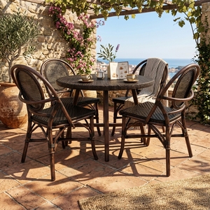 Brownie Dining Collection Woven Rattan Outdoor Dining Set <b>Round</b> Woven <b>Table</b> Chairs Bistro Patio Setup Art Design Decor - Product Image 2