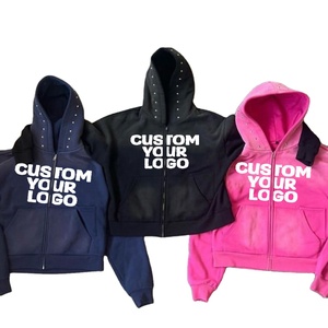 Sudadera con Capucha Personalizada de Fábrica, 100% Algodón, Estilo Francés, Lavado Ácido, Color Rosa, Estilo Urbano, con Cremallera y Bordado Aplicado para Hombre - Product Image 1