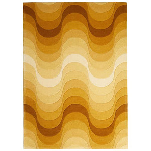 Alfombra de diseño abstracto moderno de onda Retro, alfombra de área dorada marrón de lana con mechones a mano, duradera para uso doméstico en sala de estar y dormitorio - Product Image 6