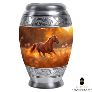 Urne de crémation de cheval en cours d'exécution Urne en aluminium enduite de Meena fabriquée à la main en grandes tailles Conception de Hoese gravable étanche - Product Image 2