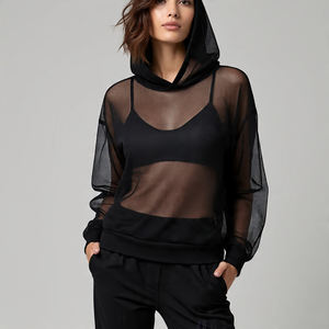 Sudadera con Capucha de Manga Larga para Mujer, Talla Grande, al por Mayor, Top de Malla para Nadar, con Capucha, Transparente, de Red, para Mujer - Product Image 1