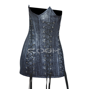 <b>CORSET</b> Underbust Steelboned Fashion And Party Wear Sexy Women Blue Snake Patterned PVC <b>Corset</b> Dress With Front And Side Laces - Product Image 5