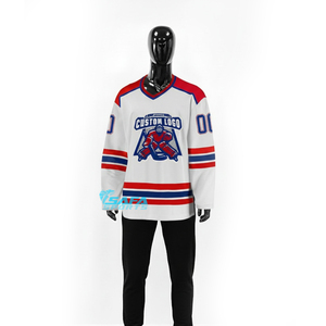 Maillots de hockey sur glace personnalisés OEM 100% polyester respirant imprimé par sublimation Logo d'équipe Uniforme d'entraînement Vente en gros - Product Image 5