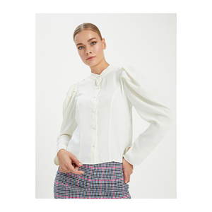 Chemise en satin détaillée pour femmes, chemise en satin détaillée plissée - Product Image 3