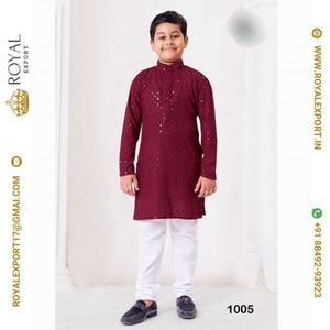 Tissu de rayonne lourde de meilleure qualité avec Chikenkari Work Best Pattern Traditional Kid's Kurta Payjama Collection - Product Image 3