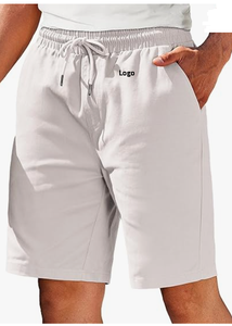 Pantalones cortos de gimnasio informales atléticos de algodón para hombre, cintura media con bolsillos y cordón elástico, pantalones cortos listos para la muestra - Product Image 6