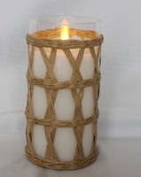 Bougie LED 3D en verre effet flamme avec tresse en bambou pour la décoration de Noël à la maison