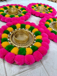 Colorful Pom Pom Rangoli Candle Holders Handmade Tealight Holders for Diwali, Pooja, Wedding & Festive Home Decor | Return Gift - Product Image 3