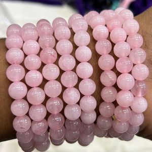 สร้อยข้อมือลูกปัดโรสควอตซ์ขนาด8มม. กำไลพลอยสีชมพูธรรมชาติสำหรับการตกแต่งสร้อยข้อมือคริสตัลแท้สำหรับความรัก - Product Image 3