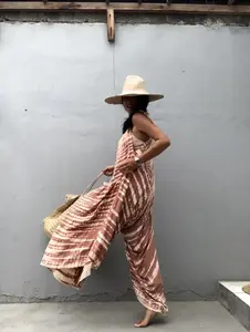 2023 bohème été cravate teinture combinaison surdimensionné Sexy étage longueur salon Resort porter pour grande taille femmes vente chaude pour les vacances - Product Image 5