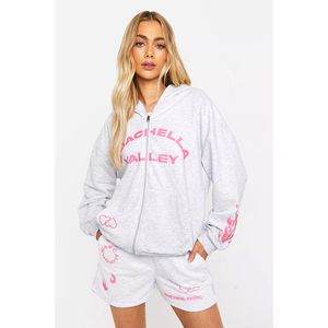 Custom Premium Ash Grey 2 Piece Women's Coachella Valley Multi Print And <b>Zip</b> Through Tracksuit Set Women's Two Piece <b>Shorts</b> Set - Product Image 4