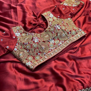 Sari de Mujer de Georgette, Seda y Viscosa, con Bordado de Encaje, Sin Costuras, Multicolor, Estilo Elegante o de Belleza - Product Image 1