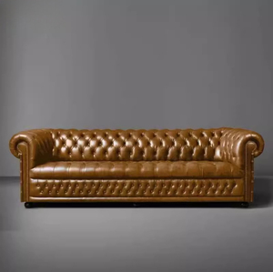 Sofá Chesterfield Europeo de Cuero Genuino de Alta Gama, Personalizado para Sala de Estar Americana, Mueble de Tres Plazas para Hoteles - Product Image 1