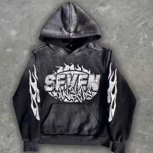 Alta calidad 500 Gsm hombres algodón grueso pesado ácido lavado bordado pulóver Sudadera con capucha de gran tamaño polar gota hombro Sunfaded - Product Image 5