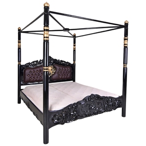 Cama con Dosel Desmontable de Madera de Caoba Maciza Heritage, Detalles Tallados a Mano, Cabecera Tapizada en Cuero PU, Estilo Clásico de Cuatro Postes - Product Image 3