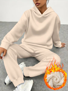 Ensemble survêtement vintage oversize pour femme, sweat à capuche et pantalon, streetwear d'hiver de haute qualité, logo personnalisé - Product Image 2