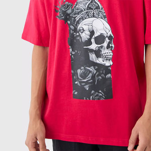 Custom Red <b>Skull</b> Graphic T <b>Shirt</b> <b>Men</b> Oversized Short Sleeve Crew Neck Streetwear Wholesale - Product Image 4