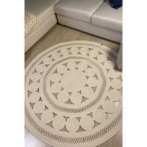 Tapis antiallergique décoratif en polypropylène cercle blanc de qualité supérieure série 5005 pour salon - Product Image 3