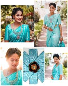 ชุดส่าหรีผ้าไหมขอบสีทองสำหรับงานปาร์ตี้แบบดั้งเดิมของปากีสถานที่หรูหราหรูหราผ้าแจ็คการ์ดแบบหรูหรา - Product Image 1