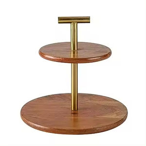 <b>Cupcake</b> <b>Stand</b> Wedding Holder Party Dessert Display Serving Tiered Tray Decor Accessories Acacia <b>Wood</b> <b>Wood</b> & Metal 2 Tier Cake - Product Image 1