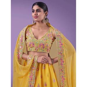 Precioso Lehenga Choli de Georgette con Hilo Amarillo para Bodas - Product Image 1
