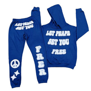 Custom Heavyweight 100% pantalones de chándal Conjunto de sudadera de invierno de alta calidad para Puff estampado Sudadera con capucha chándal de talla grande estampado de seda - Product Image 1