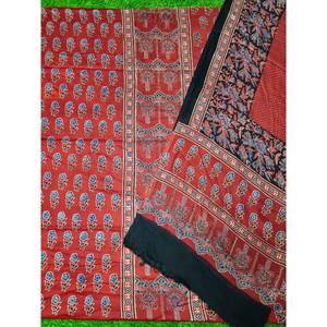 Tissu de robe formelle en soie modal imprimé à la main Ajrakh, nouveau design printemps, coupe A, pour femmes, anti-froissement, respirant, lavable - Product Image 2