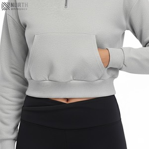 Nueva llegada de algodón polar moda logotipo personalizado pulóver Crop Top Color sólido Sudadera con capucha para niñas sudaderas con capucha reversibles Hombre - Product Image 5