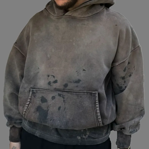 Sweat à capuche streetwear personnalisé avec logo, délavage acide, broderie lourde et patchs usés pour hommes - Product Image 6