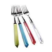 Clair Multi Couleur Acrylique Poignée Argent Poli Dîner Fourchette Couverts De Luxe En Acier Inoxydable Couverts À Manger Vaisselle