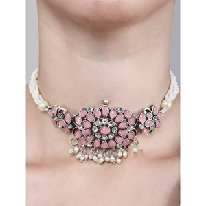 Gargantilla de Perlas Rosa Oxidadas con Cuerda de Moti, Joyería Elegante para Bodas - Product Image 4