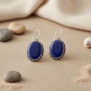 Boucles d'oreilles pendantes style bohème pour femme, en pierre naturelle lapis-lazuli, sertissage clos en argent 925, forme goutte d'eau, bijoux de fête - Product Image 3