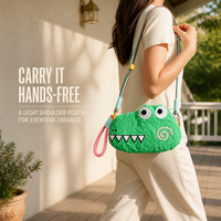 Sac à bandoulière pour téléphone portable en forme de crocodile de dessin animé, pochette à double sangle pour usage quotidien
