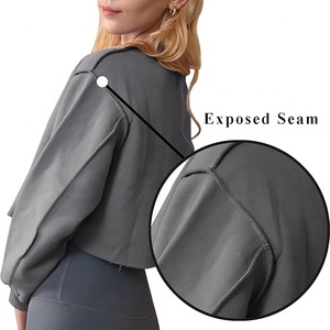 Sweat-shirt court pour femme en gros, avec logo personnalisé, en molleton épais 300 GSM, à manches longues, coupe ample - Product Image 3