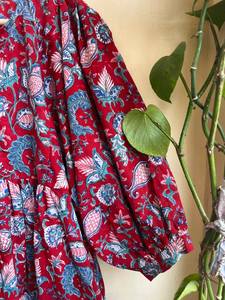 Bohème Floral Coton Maxi Robe Main Bloc Imprimé Indien Ethnique Casual Wear Techniques Brodées Gland Bouton 100% Coton - Product Image 5